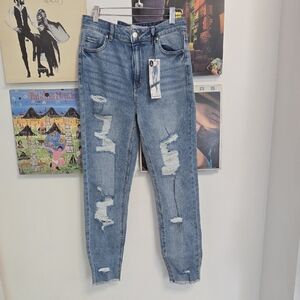 Trendy Blue Distressed Mom Jeans